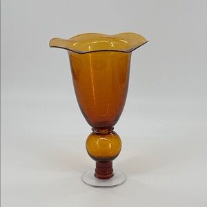 Amber Art Bubble Glass Footed Vase